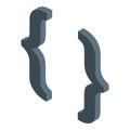 Dark grey curly brackets isometric symbol representing programming code