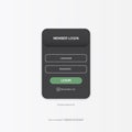 Dark grey Login form web page design template or mock up. Mobile website ui vector elements set.