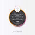 Dark grey Login form web page design template or mock up. Mobile website ui vector elements set.