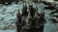 Dark Grey Miniature Castle in Water Royalty Free Stock Photo