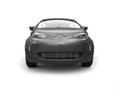 Dark grey modern economic electric car - front view closeup shot