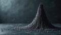 Dark grey mountain like structure formed by vertical lines rises from particles. Abstract data visualization graphic representing Royalty Free Stock Photo