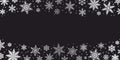 Dark grey and silver snowflake border vector snow banner illustration, elegant festive background Royalty Free Stock Photo