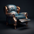 Dark And Gritty Blue Leather Recliner Chair With Baroque Chiaroscuro Drama