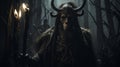 Dark And Gritty Cinematic Atmosphere: A Man With Horned Head In The Danish Golden Age Woods