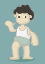Dark Hair Boy with Blank Face in Oversized Shorts and Singlet Wa