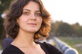 Dark hair girl in black dress Royalty Free Stock Photo