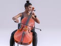 A beautiful young woman playing the cello 3d rendering Royalty Free Stock Photo