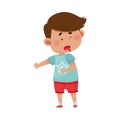 Dark Haired Boy Wearing Red Shorts Looking Away in Disgust Showing Disgusted Expression on His Face Vector Illustration