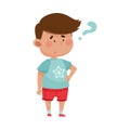 Dark Haired Boy Wearing Red Shorts Showing Puzzled Expression on His Face Vector Illustration Royalty Free Stock Photo