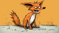 Colorized Cartoon Fox Sitting Down: A Surrealistic Grotesque Artwork