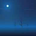 Dark halloween background. Creepy trees in fog