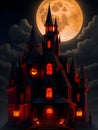 dark halloween castle with fullmoon background ai generated Royalty Free Stock Photo