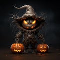 Dark Halloween Ghoul and two Jack\'o-lanterns Royalty Free Stock Photo