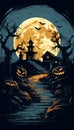 Halloween Night and Scary Pumpkins Haunted House Royalty Free Stock Photo