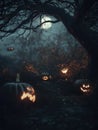 Dark Halloween Night Scene with Jack-o'-lanterns Royalty Free Stock Photo