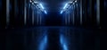 Dark Hallway Columns Parking Concrete Cement Stone Pillars Corridor Hall Tunnel Underground Sci Fi Futuristic Neon Circle Blue