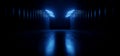 Dark Hallway Columns Parking Concrete Cement Stone Pillars Corridor Hall Tunnel Underground Sci Fi Futuristic Neon Circle Blue