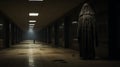 Eerie 8k Resolution Ghost Statue Haunting Dystopian Hallway Royalty Free Stock Photo