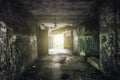 Dark hallway with peeling paint on the walls in an abandoned building Royalty Free Stock Photo