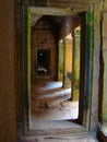 Dark hallway and pillars in Angkor Wat temple