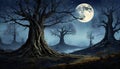 dark haunted forest under full moon