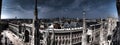 Dark HDR panorama photo of marble statues of Cathedral Duomo di Milano ,Milan cityscape and Galleria Vittorio Emanuele II