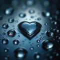 Dark heart shape submerged in water drops. Wet surface macro view. Clear liquid bubbles and condensation patterns. Abstract Royalty Free Stock Photo