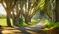 The Dark Hedges, an avenue of beech trees along Bregagh Road in County Antrim, Nothern Ireland