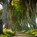 The Dark Hedges, an avenue of beech trees along Bregagh Road in County Antrim. Tourist attractions in Nothern Ireland Royalty Free Stock Photo