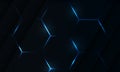 Dark hexagon gaming abstract vector background with blue colored bright flashes. Royalty Free Stock Photo