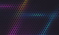 Dark hexagon gaming abstract vector background with blue, pink and yellow colored bright flashes. Royalty Free Stock Photo