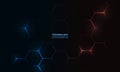 Dark hexagon gaming abstract vector background with blue and red colored bright flashes. Royalty Free Stock Photo