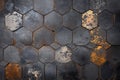 Dark Hexagon Tiles Pattern with Rusty Texture, Grunge Style, Surface Full Royalty Free Stock Photo