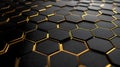 Dark Hexagonal Grid with Golden Illumination Abstract Background Royalty Free Stock Photo