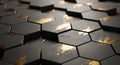 Dark Hexagonal Pattern with Gold Splatter Texture Close Up Macro View abstract background Royalty Free Stock Photo