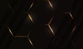 Dark hexagonal technology abstract background with gold colored bright flashes Royalty Free Stock Photo