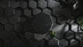 Dark Hexagonal Texture Background with Greenery and Shadows Royalty Free Stock Photo