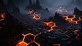 Dark hexagons and lava, abstract illustration