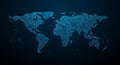 Illuminated digital world map graphic featuring intricate circuit board patterns for global technology connection Royalty Free Stock Photo