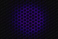 Futuristic honeycomb geometric grid with central glowing illumination for technology concepts. Royalty Free Stock Photo