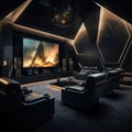 Dark home theater room. Generative AI