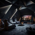 Dark home theater room. Generative AI