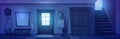 Dark house hallway interior at night, closed door Royalty Free Stock Photo