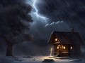 dark house with rain in the night