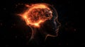 Fiery Brain Energy Silhouette, Glowing Mind AI Concept Art, Futuristic Neurology Wall Print Royalty Free Stock Photo