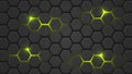 Dark illustration with a hexagonal pattern and green backlight.