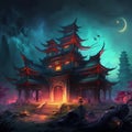 A dark image of ancient china open field view of a crazy and evil generative AI Royalty Free Stock Photo