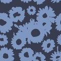 Dark Indigo pattern with daisies. Millefleurs liberty style. Ditsy floral pattern for printing on fabric, women`s clothes