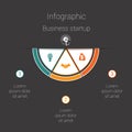 Dark infographic colorful semicircle 3 positions step by step pr